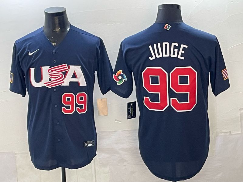Men 2026 World Cub USA #99 Judge Blue Nike MLB Jersey style 08